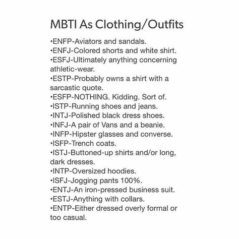 MBTI types as clothing or outfits Mbti Outfits, Mbti Functions, Outfit Converse, Myers Briggs Personality Test, Infj Type, Outfit Pants, Intp Personality, Intj Intp, Intj Personality