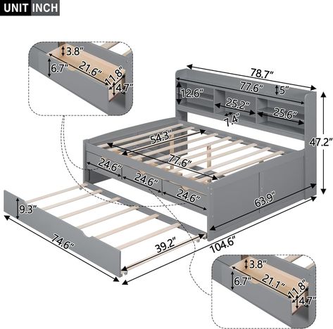 Amazon.com: Twin Captain Bed, Twin Beds with Trundle and Storage Drawers Wood Daybed Frame with Bookcase Headboard and Slats Support for Kids Boys Girls Teens, Gray : Everything Else Beds With Trundle, Full Bed With Trundle, Twin Captains Bed, Full Size Sofa Bed, Captain Bed, Daybed Frame, Wooden Daybed, Captains Bed, Twin Trundle Bed