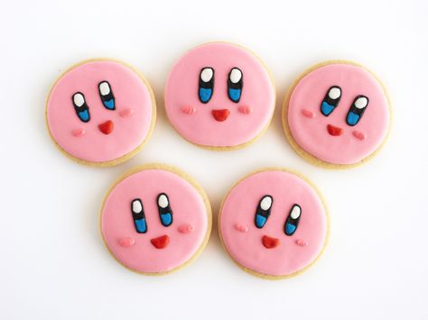 Kirby Birthday Party, Nintendo Cake, Kirby Party, Kirby Birthday, Cake Paris, Nintendo Party, Cartoon Cookie, Sugar Cookie Designs, Christmas Sugar Cookies