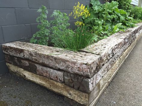 Railway Sleepers Garden, Sleepers In Garden, Railroad Tie, Flood Protection, Railway Sleepers, Vegetable Garden Raised Beds, Garden Planter Boxes, Sloped Garden, Garden Edging