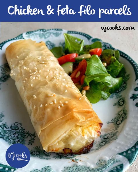 Chicken, spinach and feta filo parcels Chicken Phylo Pastry Recipes, Easy Filo Pastry Recipes, Chicken Phyllo Recipes, Phylo Pastry Recipes Dinners, Chicken Filo Pastry Recipes, Chicken Filo Pie, Chicken In Phyllo Pastry, Fillo Pastry Recipes Savoury, Filo Pastry Recipes Savoury Chicken