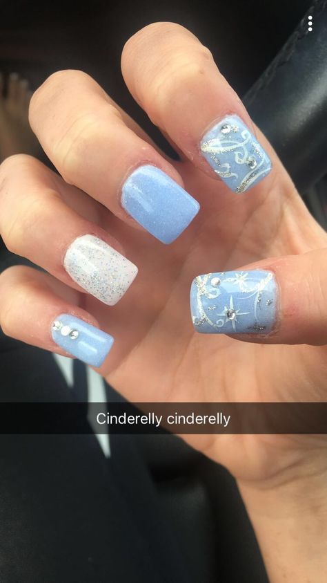 Cinderella Nail Designs, Fairy Godmother Nails, Disney Cinderella Nails, Cinderella Nails Designs Disney, Cinderella Nails Acrylic, Blue Disney Nails, Cinderella Nails Designs, Cinderella Nail Art, Cinderella Inspired Nails