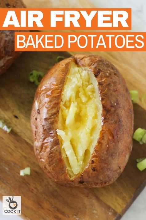 Air Fryer Baked Potatoes are the perfect side dish or top them with hearty fillings to make them an easy dinner.  Baked Potatoes are irresistible in the air fryer - crispy on the outside and light and fluffy on the inside.  No foil needed and use any starchy potato - red, russet or brushed. �  #airfryerbakedpotato #airfryerpotato #airfryerjacketpotato Baked Red Potatoes, Red Potato Recipes, Air Fryer Baked Potato, Raw Potato, Air Fryer Oven Recipes, Jacket Potato, Air Fryer Dinner Recipes, Air Fryer Recipes Easy, Baked Potatoes