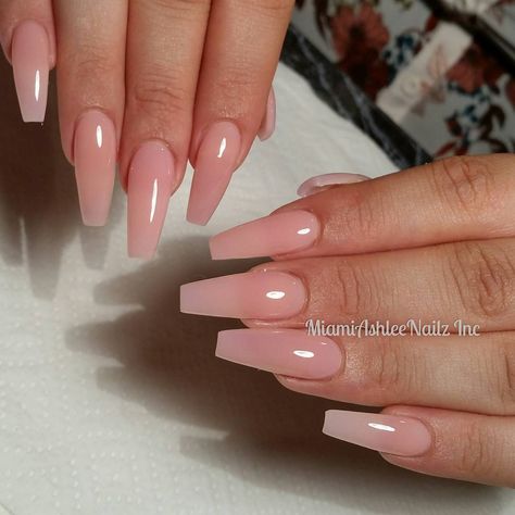 Nails, Nails and More Nails Check out @designernailproducts for the hottest nails art goodies visit www.designernailproducts.com… Matte Clear Nails, Clear Nude Acrylic Nails, Simple Nails With Gems, Nude Nails Inspiration, Milk Pink Nails, Nude Pink Acrylic Nails, Ballerina Pink Nails, Translucent Pink Nails, Birthday Nails Coffin