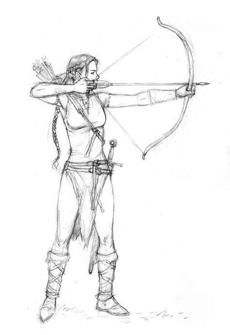 Bow Sketch, Drawing Of A Person, Archer Pose, Elf Drawing, Archery Poses, Elf Drawings, Bow Drawing, Bow And Arrow, Poses References