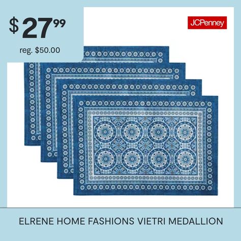 Elevate your dining experience with our Vietri medallion block print indoor/outdoor placemat set. Where style meets functionality, these reusable cloth table mats are designed to bring a touch of casual elegance to any table setting while being extremely versatile and easy to care for. Crafted with meticulous attention to detail, these place mats feature a stunning medallion motif in soothing blues and whites, beautifully complimented by a refined blue border design. Constructed from 100% polye… Blue Border Design, Blue Block Print, Blue Block, Family Outdoor, Linen Placemats, Yellow Fabric, Placemat Sets, Round Tablecloth, Border Design