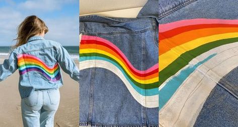 Kessler 👩🏼‍🎨 Denim & Art History on Instagram: "Happy Pride Month! 🌈 I know we’re half way through already, but I’ve been off Instagram the last couple of weeks and figured it’s better late than never 😊 I will always support the LGBTQIA+ community!! This jacket was part of a giveaway last year ❤️ Maybe I’ll pick up my paintbrush again to do some matching jeans? #rainbowjacket #pridemonth #happypride #paintedjacket #pridejacket" Clothing Alterations, Happy Pride Month, Denim Art, Painted Jacket, Better Late Than Never, Happy Pride, Altering Clothes, Pride Month, Art History