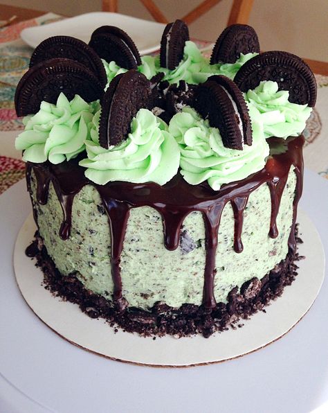 Homemade Mint Oreo Cake Mint Ice Cream Cake Recipe, Mint Oreo Cake, Mint Ice Cream Cake, Chocolate Chip Ice Cream Cake, Mint Chocolate Chip Ice Cream Cake, Candies Recipes, Andes Candies, Oreo Cookie Cake, Mint Chocolate Cake