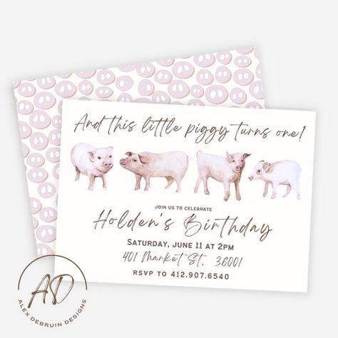 First Birthday Pig Theme, Piggy Themed Birthday Party, Pig First Birthday Girl, Pig First Birthday, Pig Themed Birthday Party, Piggy Birthday, Pig Birthday Party, One Year Birthday, Pig Birthday