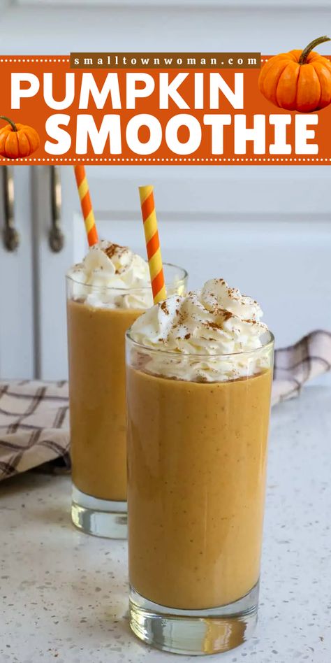 Looking for a refreshing easy fall drink? This Pumpkin Smoothie recipe features fresh flavors of pumpkin, banana, cinnamon, nutmeg, pumpkin spices, and vanilla. Make this pumpkin idea with a perfect balance of pumpkin pie spices and sweetness! Pumpkin Smoothie Healthy, Pumpkin Smoothie Recipe, Pumpkin Idea, Pumpkin Spices, Vanilla Smoothie, Pumpkin Smoothie, Fall Drink, Easy Autumn Recipes, Pumpkin Banana