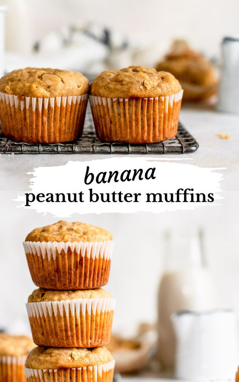 close up of muffins next to each other Banana Peanut Butter Protein Muffins, Easy Peanut Butter Banana Muffins, Healthy Peanut Butter Muffin Recipes, Apple Peanut Butter Muffins, Peanut Butter Banana Bread Muffins, Muffin Recipes Banana, Banana Peanut Butter Muffins, Banana Applesauce Muffins, Banana Yogurt Muffins