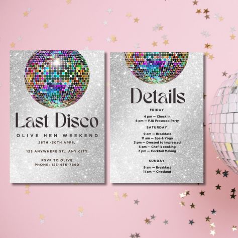 Disco Beach Party, Disco Theme Invitations, Disco Invite, Disco Party Invitations, Disco Invite Design, Save The Date Disco Party, Last Disco Invitations, Hotel Bachelorette Party, Disco Bridal Shower Invitations