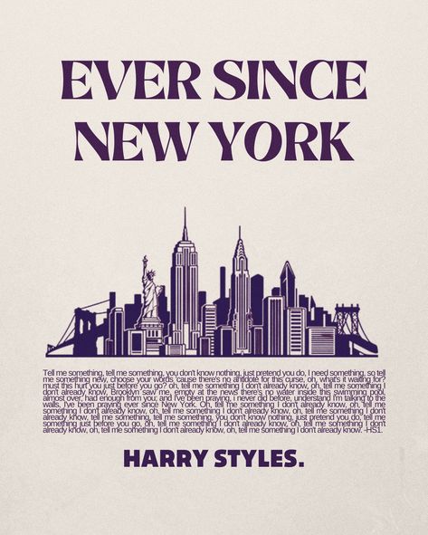 Cool Posters Harry Styles, New York Wall Collage, Harry Styles Ever Since New York Poster, Harry Styles Posters Vintage, Harry Styles Wall Collage Bedroom, Ever Since New York Aesthetic Harry Styles, Harry Styles Room Posters, Harry Styles Poster Lyrics, Harry Styles Collage Wall