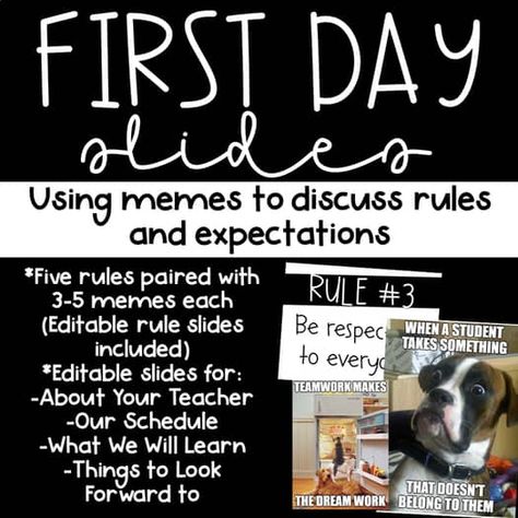 Memes for classroom rules | TPT Teaching Classroom Management, Classroom Expectations, First Day Of School Activities, Introduce Myself, 5th Grade Classroom, 4th Grade Classroom, 3rd Grade Classroom, High School Classroom, Middle School Classroom