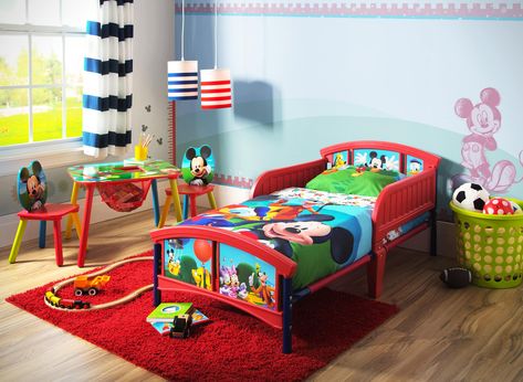 Find Disney® Mickey Mouse Plastic Toddler Bed at Michaels. com. Make his bedroom magical with this Mickey Mouse Toddler Bed! Featuring adorable graphics of Mickey and friends, this sturdy bed is outfitted with two side rails, so you can rest easy knowing your boy will also rest easy. Make his bedroom magical with this Mickey Mouse Toddler Bed! Featuring adorable graphics of Mickey and friends, this sturdy bed is outfitted with two side rails, so you can rest easy knowing your boy will also rest Mickey Mouse Bedroom Toddler, Mickey Mouse Bedroom Decor, Mickey Mouse Bedding, Mickey Mouse Room, Mickey Mouse Bedroom, Boy Toddler Bedroom, Mickey Baby, Big Kid Bed, Toddler Room Decor