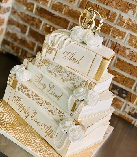 Wedding Cake For Book Lovers, Book Themed Wedding Cakes, Bookish Wedding Cake, Wedding Cake Book Theme, Wedding Cakes Fairytale, Whimsical Cake Wedding, Puzzle Wedding Cake, Fairytale Wedding Cake Ideas, Book Themed Cake