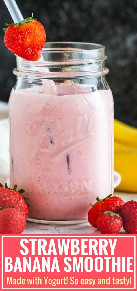 Smoothies Made With Yogurt, Yogurt And Fruit Smoothie, Fruit And Yogurt Smoothies, Yogurt Fruit Smoothie Recipes, Frozen Strawberry And Banana Smoothie, Fruit Smoothie Recipes With Yogurt, Yogurt Branding, Healthy Milkshakes, Strawberry Banana Yogurt Smoothie