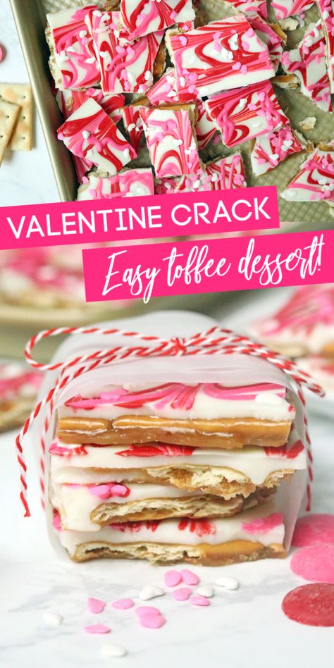 Toffee Dessert, Candy Homemade, Valentines Party Food, Easy Toffee, Valentines Recipes Desserts, Cracker Candy, Valentines Candy, Valentines Snacks, Cracker Toffee