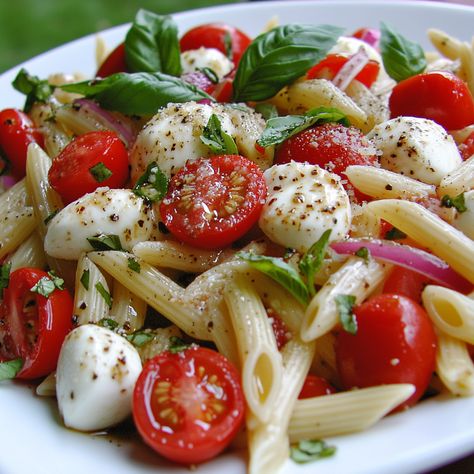 Caprese Macaroni Salad, Cold Caprese Pasta Salad, Pasta Salad Mozzarella Balls, Tomato Basil Mozzarella Pasta Salad, Pasta Caprese Salad, Caprese Salad Pasta, Christmas Pasta Salad, Thanksgiving Pasta, Caprese Salad Appetizer