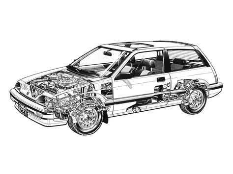 Ford Orion, Honda Civic Hatchback, Civic Lx, Civic Hatchback, Technical Illustration, Honda S, Honda Cars, Concept Car, Car Ford