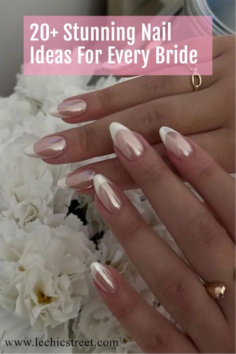 wedding nails, wedding, bridal nails, bridal nails designs, wedding nails for bride, wedding nail design Bridal Nails Inspiration, Nail Ideas Wedding Bridesmaid, Classic Bridal Nails Brides, Wedding Nails Color, Bride Nail Designs Wedding Manicure, Bridal Nails Wedding Elegant White Pink, Wedding Nails For Bride Champagne Color, Bridal Gel Manicure, Bride Nails Long