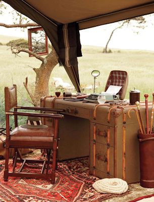 British Colonial Decor, Design Strategies, Vintage Safari, Safari Chic, Campaign Furniture, British Colonial Style, Safari Tent, Canvas Tent, Outdoor Office