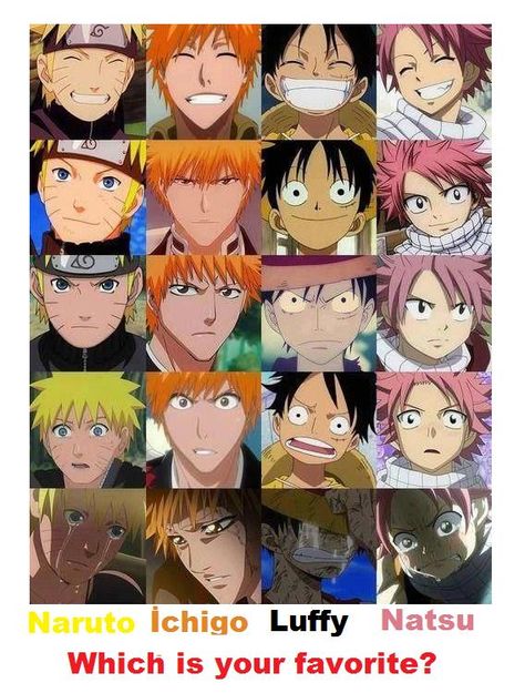 goku ichigo naruto luffy natsu - Google Search Anime Fairy Tail, Anime Bleach, Bleach (anime), Fairy Tail Anime, Anime Meme, Naruto Anime, Anime Crossover, Bleach Anime, I Love Anime