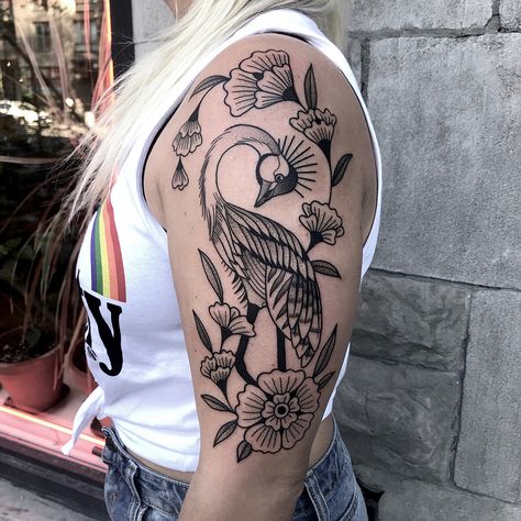 Ashley Dale ☯︎ on Instagram: “Crowned crane from my flash 🌈 Thank you Katie for your trust!” African Crown, Crane Tattoo, Crowned Crane, Black Ink Tattoos, Tattoos And Piercings, Ink Tattoo, Skull Tattoo, Piercings, Flash