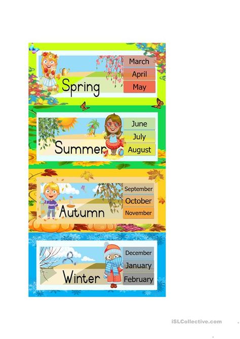 Months In English, Seasons Chart, Seasons Name, Scale Tile, Seasons Lessons, Seasons Worksheets, Seasons Posters, Learning English For Kids, Flashcards For Kids