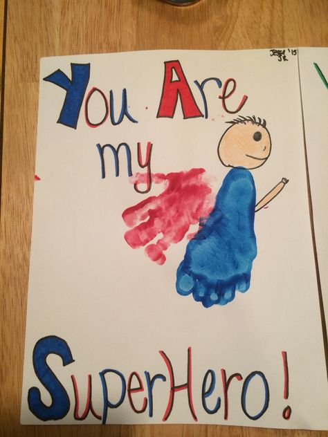 Superhero, baby feet, Father's Day You Are My Superhero, Kids Fathers Day Crafts, Diy Father's Day Crafts, Dad Crafts, Easy Fathers Day Craft, Fathers Day Art, Father's Day Activities, Superhero Crafts, Diy Father's Day Gifts