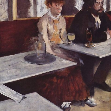 Edgar Degas French Impressionism Oil Painting Sad Woman and Man in Cafe The Absinthe Drinker, Animal Print Tattoo, Absinthe Drinker, French Impressionism, French Impressionist Painters, Historical Painting, Realism Painting, Edgar Degas, Absinthe