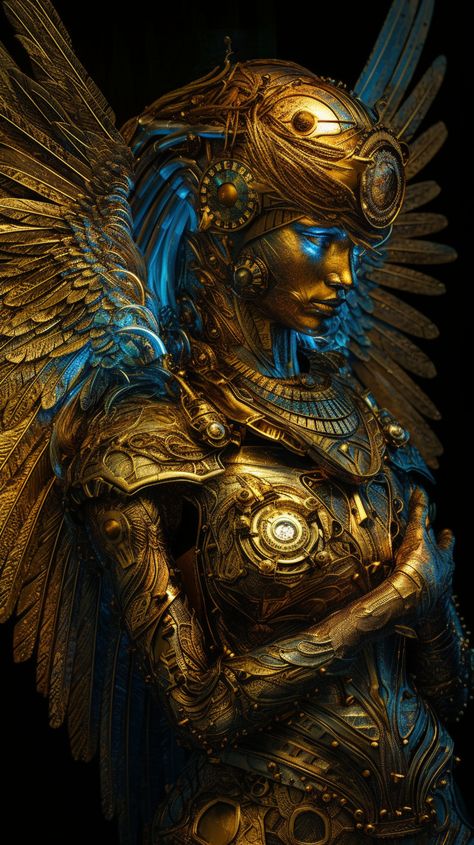 Steampunk angel created with AI by Amanda Church Steampunk Angel Art, Steampunk Fantasy Aesthetic, Automaton Fantasy Art, Steampunk Angel, Creature Reference, Celestial Beings, Steampunk Aesthetic, Clockwork Angel, Fantasy Aesthetic