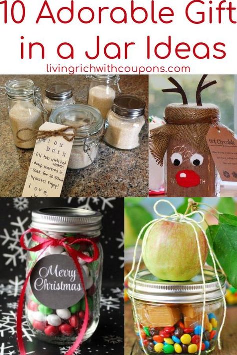 Need a quick little Gift Idea? These Gifts in a Jar are perfect for coworkers, teachers, the mail man and more! Check out our 10 Unique Gift in a Jar Ideas! #diygiftinajarideas #gifts Simple Office Gifts, Gifts In A Jar Ideas, Gift In A Jar Ideas, Diy Gifts In A Jar, Gift In A Jar, Living Rich, Gifts In A Jar, Mail Man, Easy Christmas Cookie Recipes