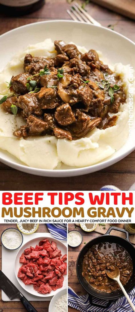 Beef Tips With Mushroom Gravy, Beef And Mushroom Recipe, Beef Sirloin Tip Roast, Beef And Mushroom Stew, Beef With Mushroom, Mushroom Gravy Recipe, Beef Tips And Gravy, Dinner Then Dessert, Pot Recipes Healthy