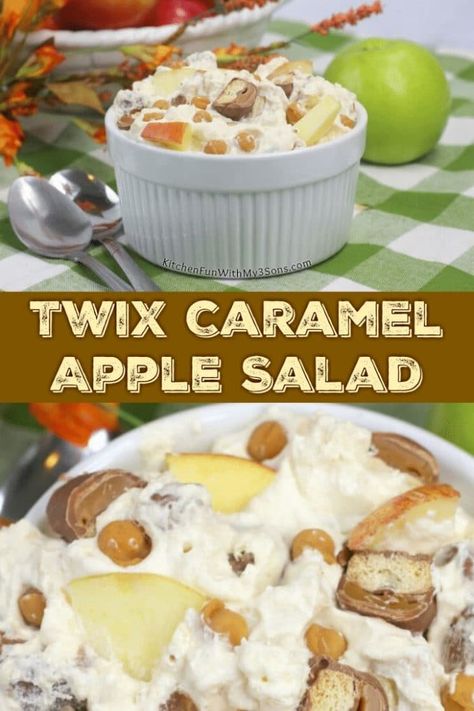 Twix Caramel Apple Salad, Carmel Apple Fluff Salad, Twix Apple Salad, Candy Apple Salad, Apple Twix Salad, Twix Salad, Caramel Apple Salad Recipe, Caramel Apple Kits, Desert Salad