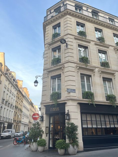 paris, city life, plants, haussmannian architecture, haussman style, aesthetic, paris life Parisian Style Architecture, Paris Apartment Building, Ts4 Townhouse, Paris Apartment Exterior, French Apartment Exterior, Apartment Building Aesthetic, Parisian Apartment Exterior, Living In Paris Aesthetic, Paris Townhouse