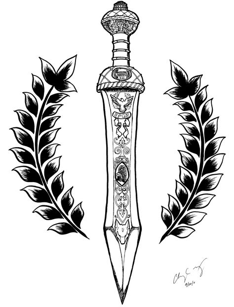 Roman gladius sword Roman Gladius Tattoo, Gladiator Tattoo Swords, Gladius Tattoo, Ancient Rome Tattoo, Tattoo Gladiator, Roman Empire Tattoo, Spqr Tattoo, Rome Tattoo, Warrior Spartan