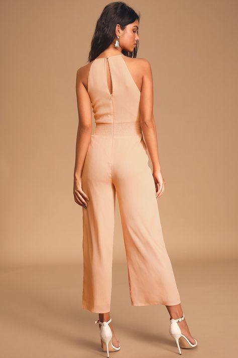 Ali & Jay Beachcomber - Peach Jumpsuit - Wide-Leg Jumpsuit #ad #Jay, #Sponsored, #Beachcomber, #Ali, #amp Peach Jumpsuit, Jumpsuit Lulus, Crinkled Fabric, Chic Jumpsuit, Gathered Bodice, Chic Chic, Jumpsuit Chic, Cropped Wide Leg Pants, African Clothing Styles