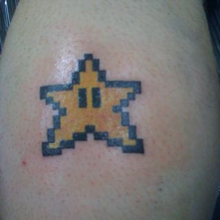 Star Tattoo 8 Bit Tattoo, Bit Tattoo, Super Mario Tattoo, Nintendo Star, Mario Tattoo, Mario Star, Nerdy Tattoos, Scott Pilgrim Vs The World, Star Tattoo