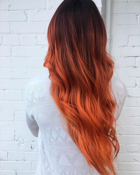 Autumn copper red reverse balayage by Aveda Artist Mikayla Tassone. Orange Ombre Hair, Cheveux Oranges, Reverse Balayage, Fall Hair Color Trends, Trend Ideas, Balayage Hair Dark, Copper Hair Color, Balayage Hair Blonde, Copper Red