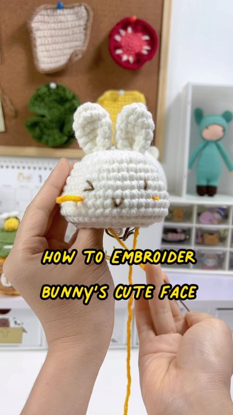 How to embroider bunny’s cute face #crochet #amigurumi #bunny #crochetgift #embroider #embroiderersofinstagram #crochetersofinstagram #diy… | Instagram Amigurumi Faces Embroidery, Bunny Eyes, Crochet Amigurumi Bunny, Diy Instagram, Crochet Faces, Amigurumi Bunny, Bunny Face, Cute Face, Face Expressions