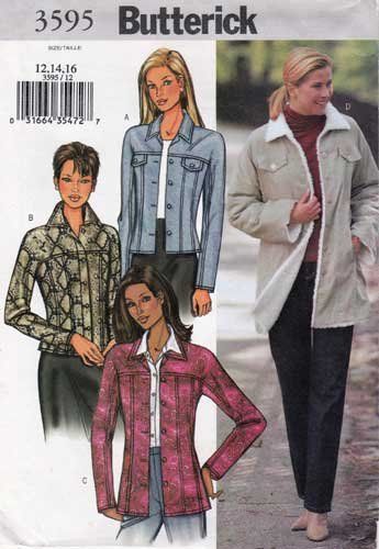 Women's Jacket Sewing Pattern Misses' Size 12-14-16 UNCUT Butterick 3595 Jacket Sewing Patterns For Women, Denim Jacket Sewing Pattern, Jacket Sewing Patterns, Princess Seam Jacket, Jacket Sewing, Costume Sewing Patterns, Jacket Pattern Sewing, Butterick Pattern, Butterick Sewing Pattern