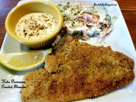 Fleur de Lolly: Keto Parmesan Crusted Flounder Parmesan Crusted Flounder, Crusted Flounder, Fried Flounder, Flounder Recipes, Cooking Fish, Fried Catfish, Almond Crusted, How To Cook Fish, Parmesan Crusted