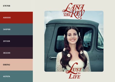 lana del rey color palette lust for life color palette paint Album Cover Color Palette, Lana Del Rey Color Palette, Life Color Palette, Color Palette Paint, Life Color, Lust For Life, Colour Palettes, Color Pallets, Color Of Life