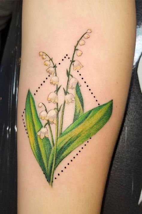 50+ beautiful and gentle lily of the valley tattoos: designs in different styles on different body places are in our article. Bonus: secret tattoo meanings. June Birth Flower Tattoo, Birth Flower Tattoos Ideas, Flower Tattoos Ideas, Name Flower Tattoo, Lily Of The Valley Tattoo, Flower Vine Tattoos, Valley Tattoo, Secret Tattoo, Lily Flower Tattoos