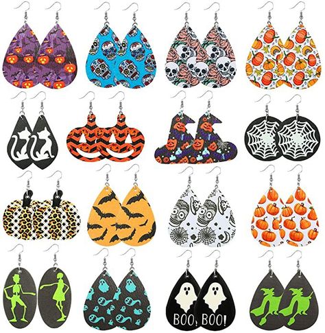 Link in bio buy at amazon Skull Moon, Cute Storage Boxes, Skeleton Cat, Pumpkin Skeleton, Ghost Witch, Plaid And Leather, Painted Earrings, Faux Leather Earrings, Teardrop Dangle Earrings