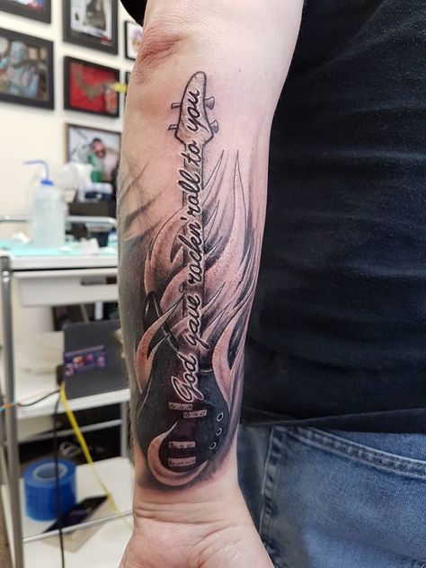 Tattoos For Rock Music Lovers, Rock Band Tattoos For Men, Rock Tattoo Music, Rock Tatoos, Tattoo Rock N Roll, Classic Rock Tattoos, Rock Band Tattoos, Petra Tattoo, Tornado Tattoo