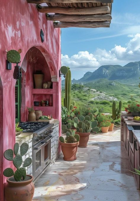 Spanish Casita, Desert Living Room, Mexico House Ideas, Desert Architecture, Boho Outdoor Space, Colorful House, Earthship Home, Deco Home, California Desert