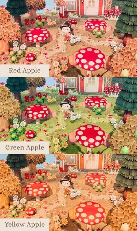 Cottage Core Animal Crossing, Rainbow Island, Mushroom Core, Enchanted Island, Yellow Apple, Path Design, Island Theme, New Animal Crossing, Mushroom Decor