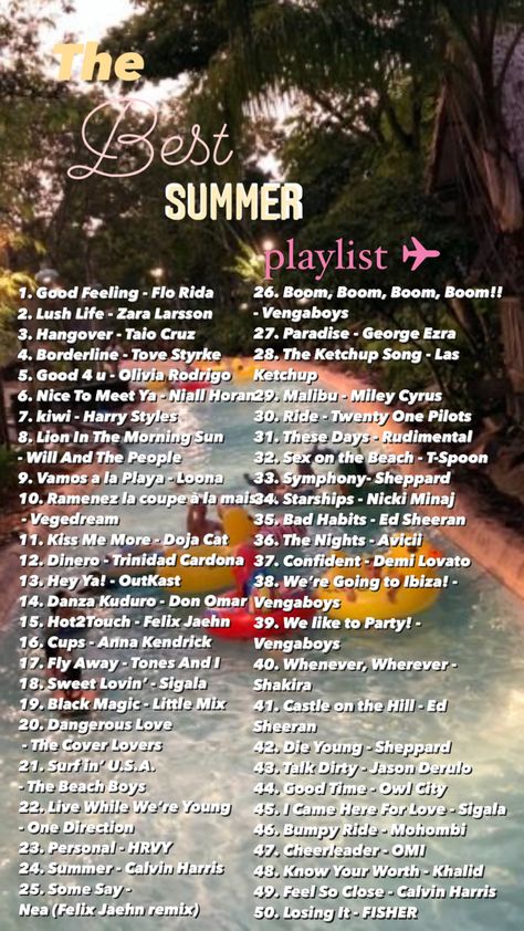 Best Summer Playlist, Songs To Blast, Las Ketchup, Good Summer Songs, Country Music Playlist, Beach Songs, Summer Bucket List For Teens, Ultimate Summer Bucket List, Road Trip Playlist